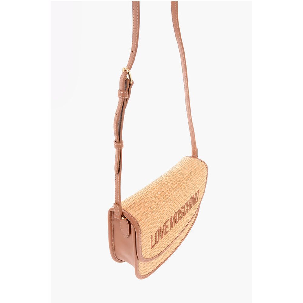 Moschino LOVE Rafia Crossbody Bag With Faux Leather Trimmings
