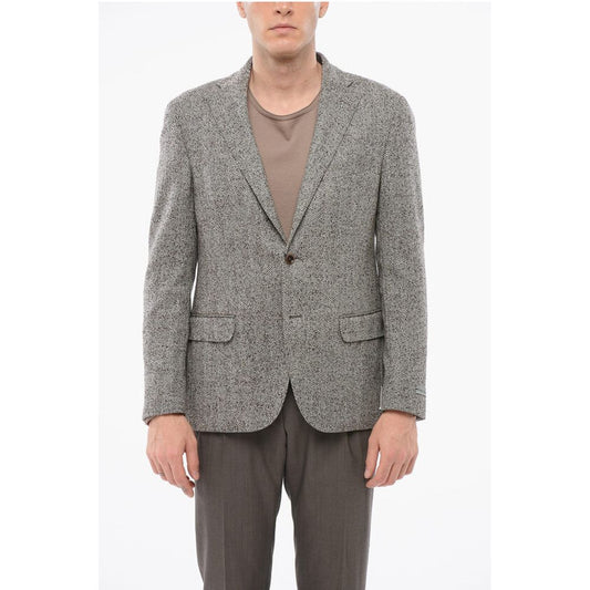 Nino Danieli Wool Blend Single Breasted Blazer Herringbone Motif WithFlap