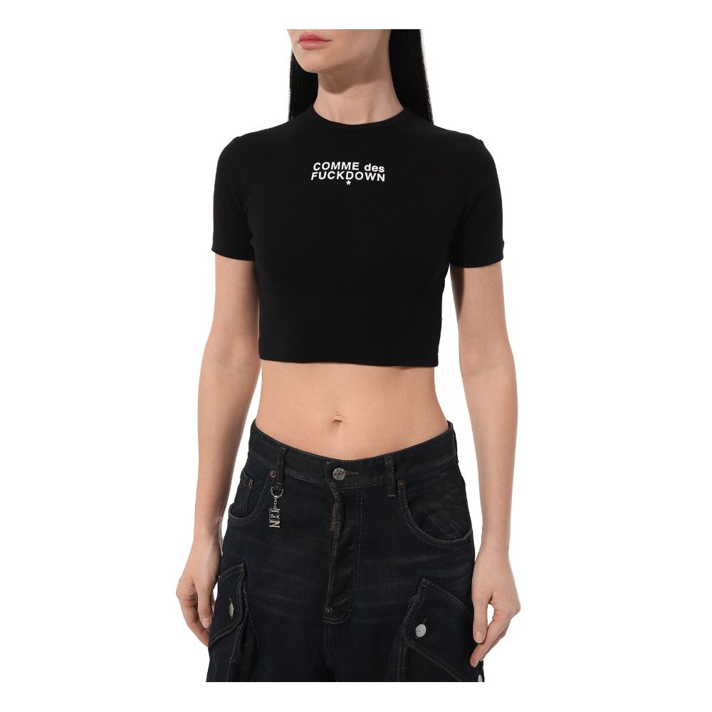 Comme Des Fuckdown Black Cotton Tops & T-Shirt