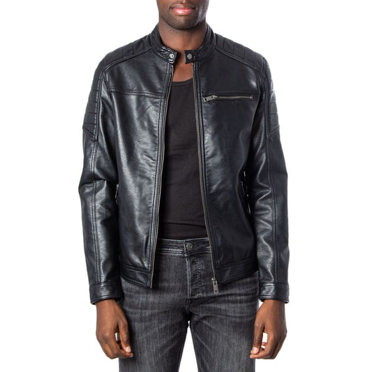 Jack Jones Black Artificial Leather Jackets & Coat