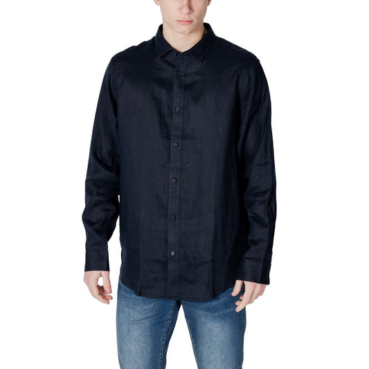 Armani Exchange Modra lanena srajca