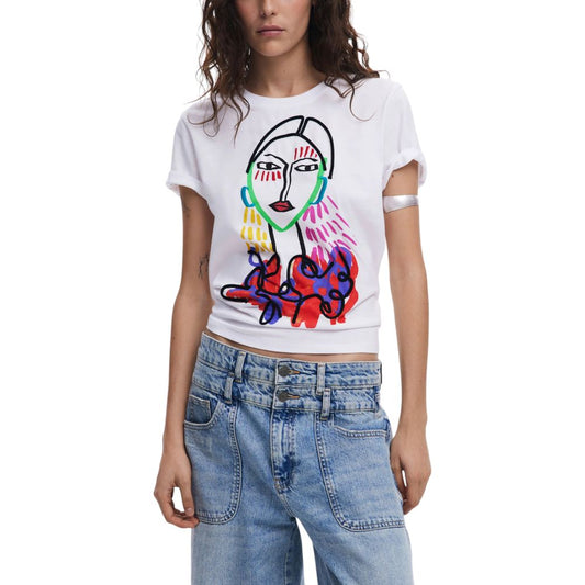 Desigual White Cotton T-Shirt