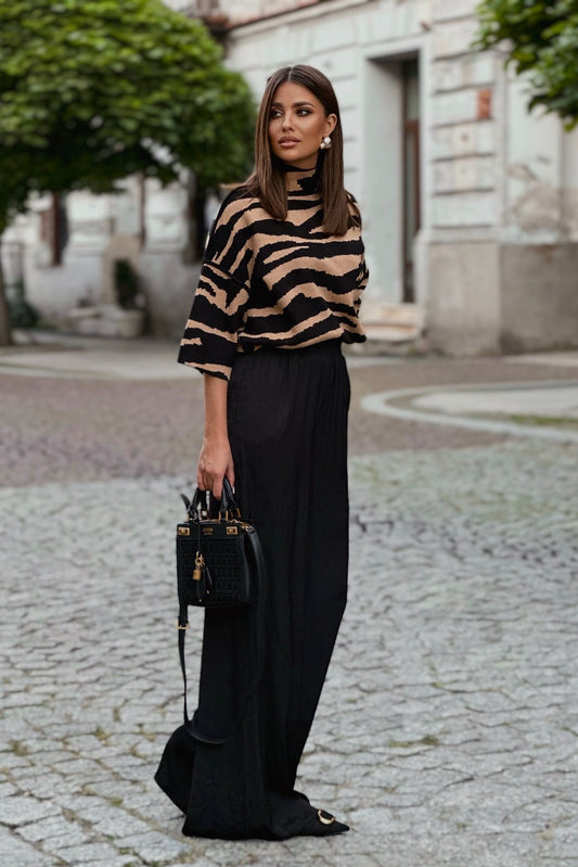 SOLENE Bež pulover z zebrastim vzorcem